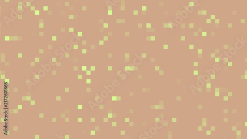 Abstract beige background with moving green pixel particles in looping motion.