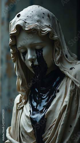 Statue Shrouded in Dark Melted Substance on Hooded Shroud