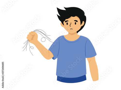 Man Holding a Clump of Hair