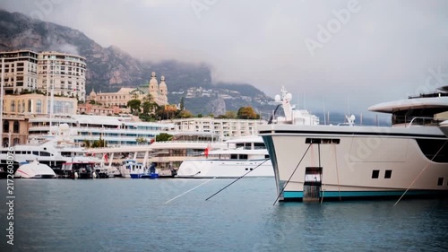 Luxury Boats in Monaco Marina with Monte Carlo City Skyline