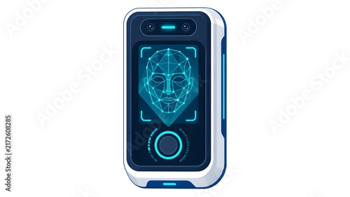 Biometric Facial Recognition Scanner Terminal Vector Illustration for Access Control and Digital Cyber Security Verification