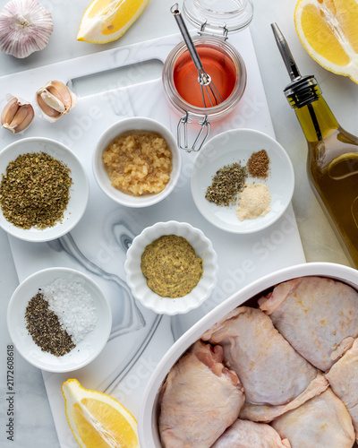 Konstfotografi A collection of fresh ingredients used for making a chicken marinade