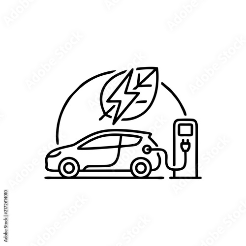 Electric car charging eco logo design
