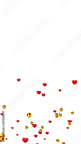 Heart eyes emoji faces floating upward with red hearts on white background, love animation loop, vertical video