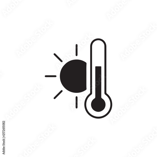 Sun and thermometer weather icon graphic with temperature thermometer forecast meteorology illustration pictogram isolated environment information interface creative