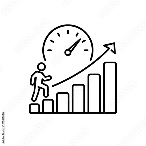 Business Performance and Career Growth Icon with Speedometer and Bar Chart
