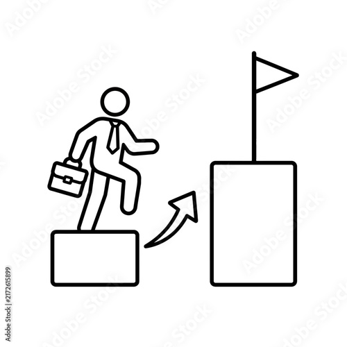 Professional Career Advancement Concept with Businessman Stepping Toward Success Flag Goal for Corporate Growth and Achievement