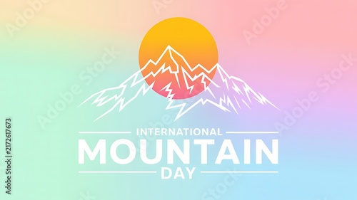 International mountain day poster design with mountain peaks and glowing sun illustration landscape design