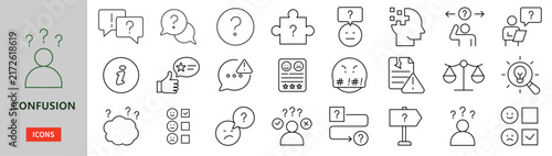 Foto Confusion Line Icons Set for Question Mark Doubt Problem Solving Decision Making