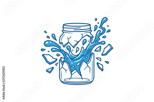 Illustration of a broken glass jar with splashing water.