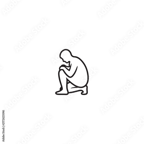 Fotografie Outline illustration of a person kneeling in a thoughtful or prayerful pose with