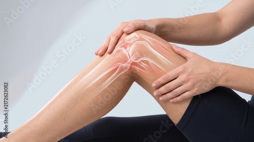 Knee Pain and Joint Anatomy Concept with Hands Supporting Leg