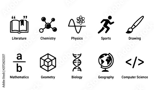 Education Science School Subject Icons Literature Chemistry Physics Math Vector