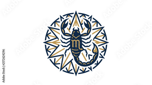 Scorpio Zodiac Sign Emblem with Geometric Star Design