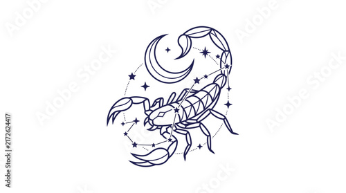Scorpio Zodiac Sign Constellation Line Art Illustration
