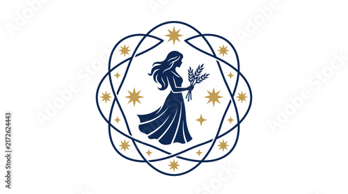 Virgo Zodiac Sign Emblem With Stars and Wheat Illustration