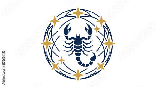 Scorpio Zodiac Sign Icon with Decorative Stars and Lines