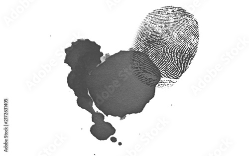 Cuadro en lienzo Fingerprint with grey ink splatter isolated on white