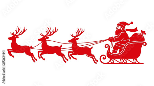 Red Santa Claus Sleigh and Reindeer Silhouette Illustration