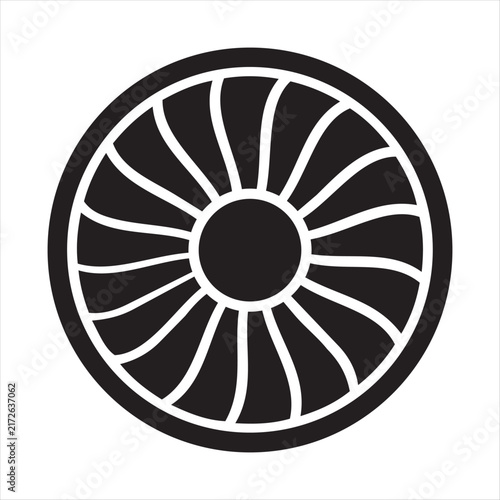 A simple black silhouette icon displaying a circular turbine engine fan on a clean white background