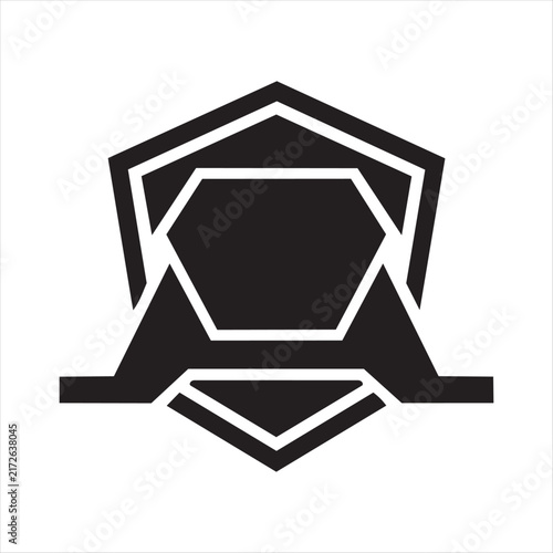 Modern black geometric shield logo with a hexagonal internal design on a white background