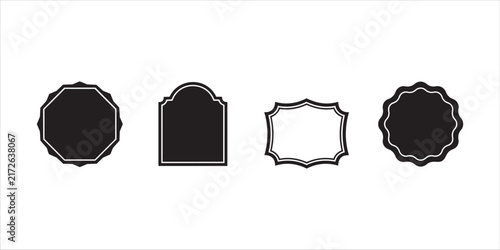 Four black outline frames with distinct decorative shapes suitable for badges labels or borders
