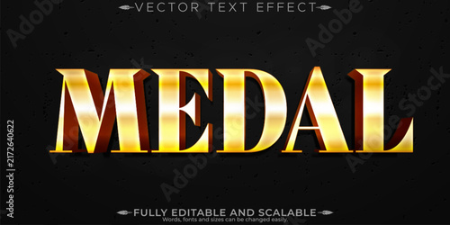 Medal text effect, editable golden and shiny text style