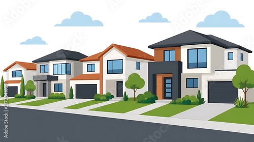Modern residential neighborhood flat design illustration
