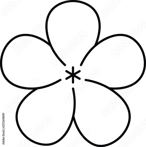Simple black and white line drawing of a five petal flower