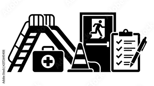 School Safety Inspection and Emergency Compliance Icons