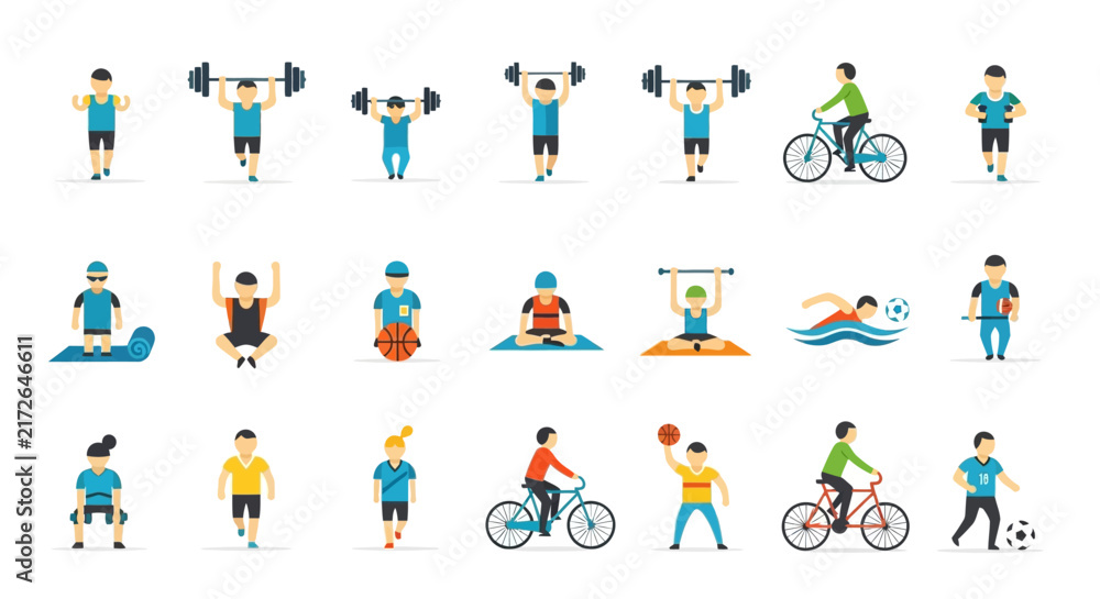 Fototapeta premium A vibrant collection of diverse people engaged in various sports and fitness activities, promoting a healthy and active lifestyle