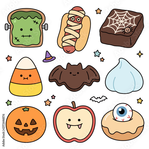 Halloween Food Treats and Snacks Vector Illustration Set