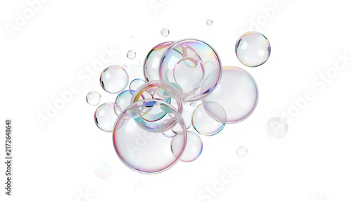 Realistic Bubble Foam Soap Cluster Overlay Effect Isolated White Background