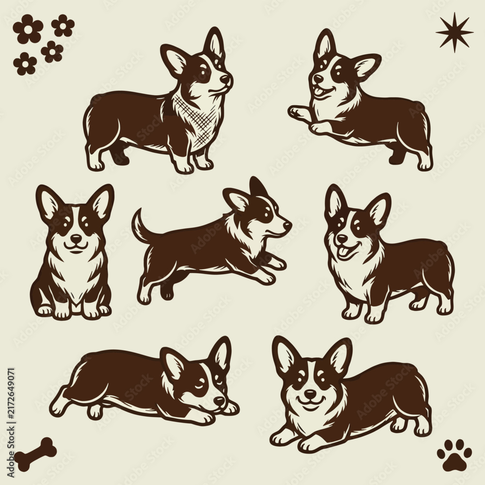 Fototapeta premium corgi-dog-poses-vector-art