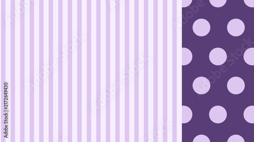 Pastel purple vertical striped background with a purple polka-dot border