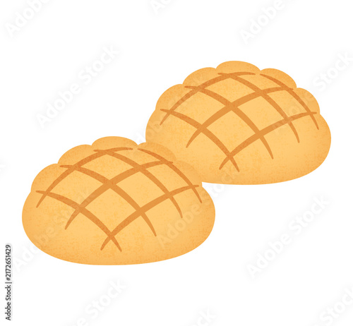 焼き色のついたメロンパン二つ