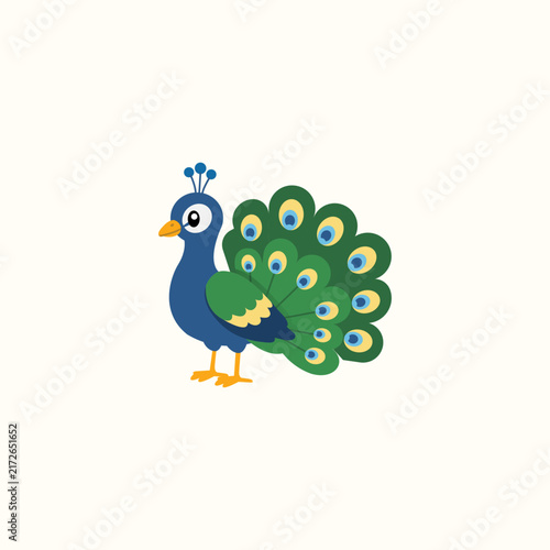 Cute Peacock Cartoon Vector, Tropical Bird Character