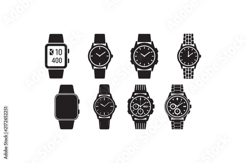 Watches Timepiece Silhouette Collection Design Set