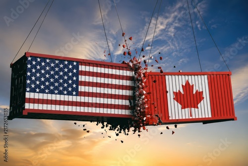 United States and Canada tariff trade war with shipping containers