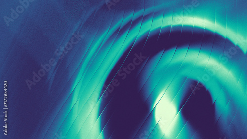 Abstract swirling teal and navy gradients are textured with dimensional, diagonal lines and light flares.