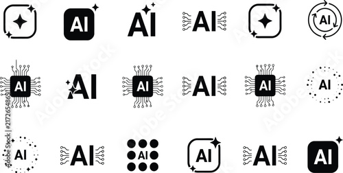 A Comprehensive Collection of Minimalist Artificial Intelligence Vector Icons for Modern Digital Interfaces and Advanced Technology Software Development UI UX Design
