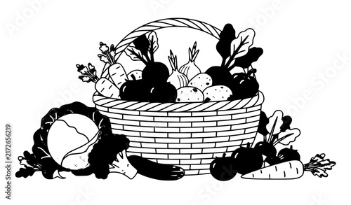 Vegetable Harvest Basket Collection Fresh Farm Produce Vector Illustration