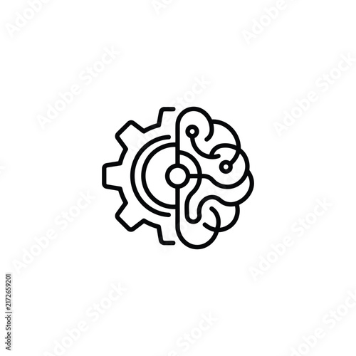 Gear and brain icon combining creativity and machine