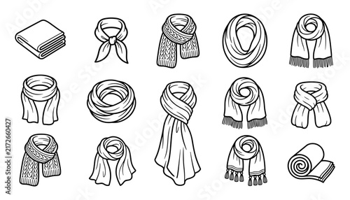 Bild auf Leinwand Scarves Collection with Various Folding and Tying Styles Featuring Apparel