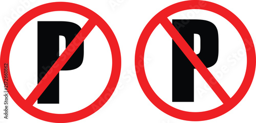 Obraz na plátne No parking signs featuring bold black letter p characters inside bright red circ