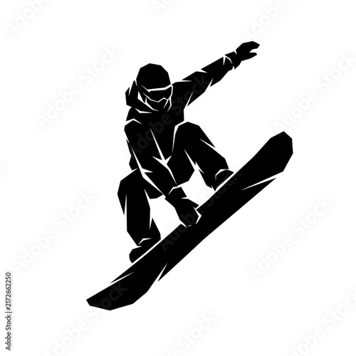 A snowboarder performs a jump in mid air during a snowboarding event with while executing