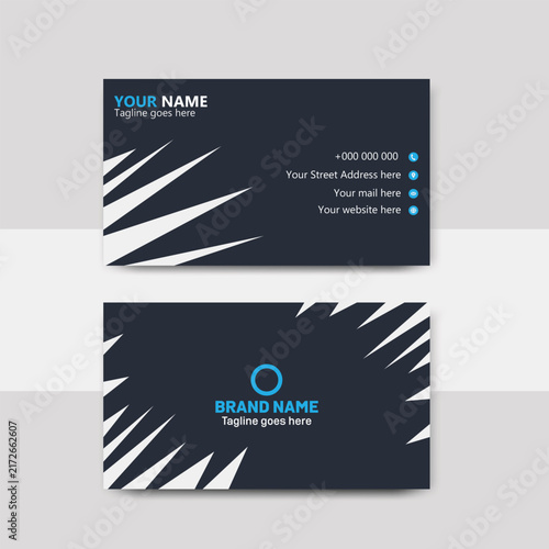 Modern Dark Blue Business Card Template with Abstract White Geometric Lines