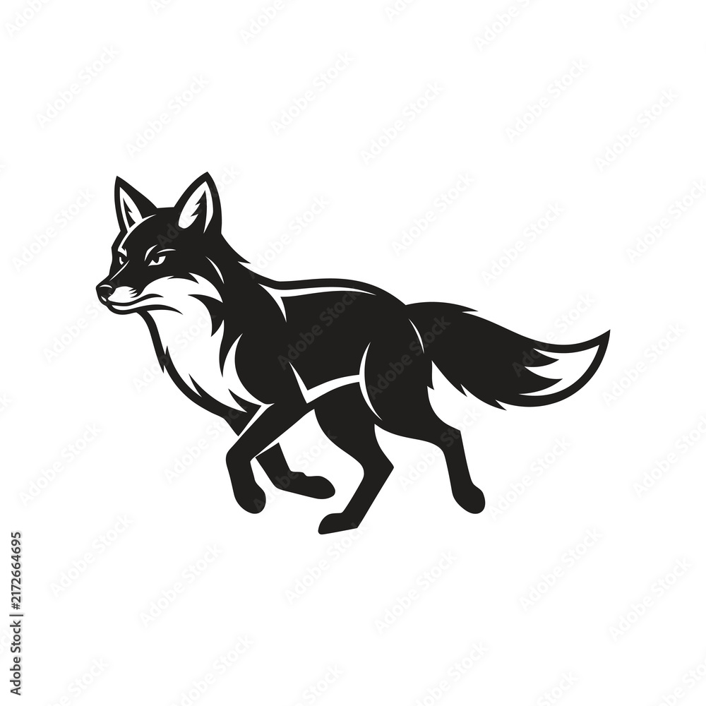 Fototapeta premium Red fox running trotting vector silhouette logo icon