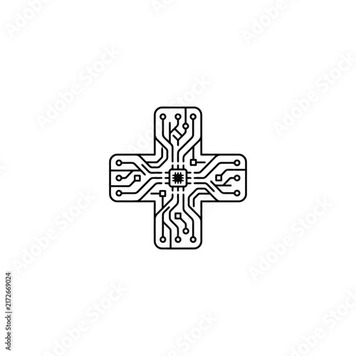 Circuit board cross icon in minimal style