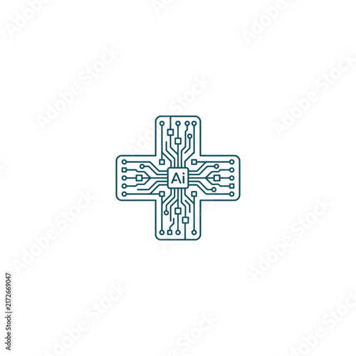 Artificial intelligence circuit board icon with ai chip